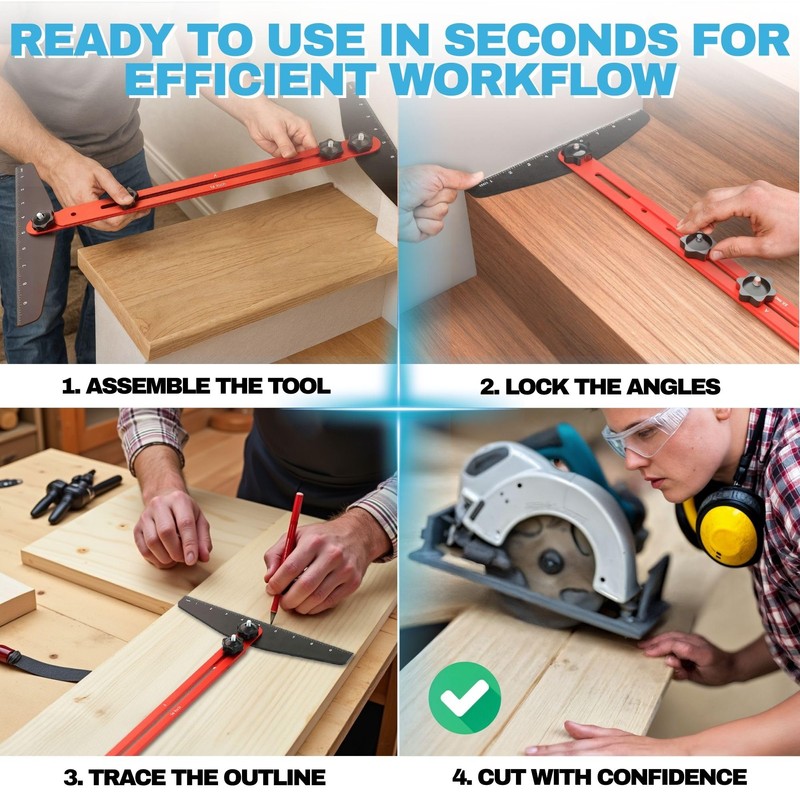 Professional Stair Tread Template Tool - Adjustable 8" to 46"
