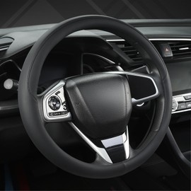 West Llama Thin Car Steering Wheel Cover, Universal 14.5-15 inch Leather Steering Wheel Cover, Ultra Thin, Anti-Slip, Breathable(Black-Standard Size)