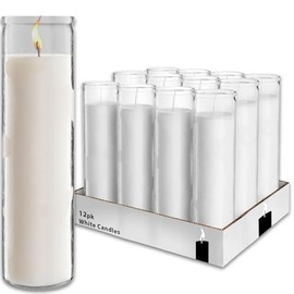White 8" Prayer Glass Candles - 12 Pack White Prayer Candles for Vigils, Prayers, Cemetery, Blessing Ceremonies, Candles | Bulk White Candles in Glass