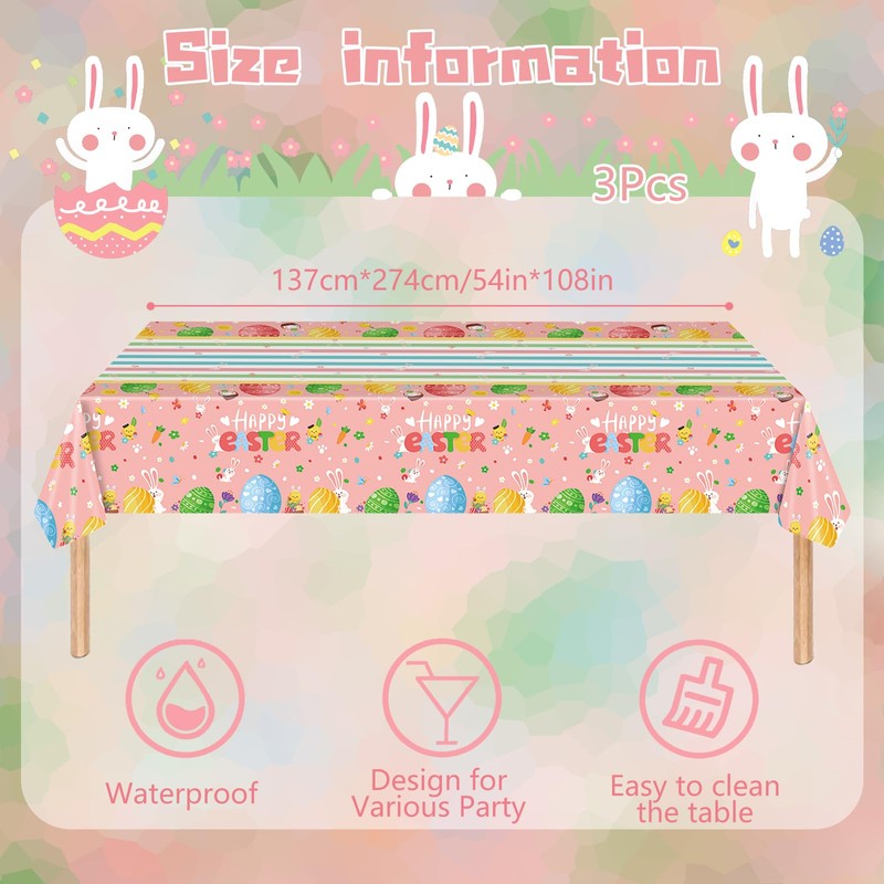 MORAINJAY 3Pcs Easter Tablecloth, 137 * 274cm Easter Table Cloth,