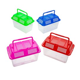 Fun Express - Clear Plastic Aquariums with Colored Lids - Amphibia Container Tortoise Living Tank Goldfish - Aquarium Handle Small World Habitat - 12 Pieces