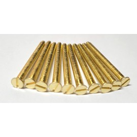 Pack of 10 Brass Electrical Screws 40mm X 3.50mm Brass(Gold) Long Socket Screw Switch Plugs Fixings Flat Slotted Head Fully Threaded Bolt