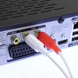 1STec 10m Long Black Stereo Audio Lead with 4 Gold Plated Red + White Phono Plugs to 2 Male RCA Connectors with Individually Screened 99% OFC Cable for Satellite TV-HiFi Amplifier Amp (10 Metre Long)