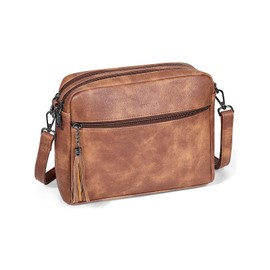 SYTRAH Crossbody Bags for Women, Lightweight Medium Crossbody Purse, Soft Leather Purses for Women Shoulder Handbags with Tassel Mocha Brown