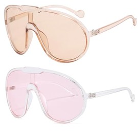 Dollger Oversized One Piece Sunglasses For Women Fashion Men Wrap Around UV400 Shield Goggles 2 Packs
