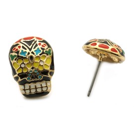 Dead Sugar Skull Mexican Popular Women Fashion Jewelry Gold Tone Accessory Casual Ear Stud Earrings