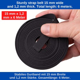 Your Day Mate Webbing Set with 18 Buckles, 6 Metre Length, in Black, Strap Band Made of PET Material, Strap Strap Set with 6 x Buckle, Ladder Buckle, Bridge Buckle, Bag Strap DIY Kit, 6 metres, buckle