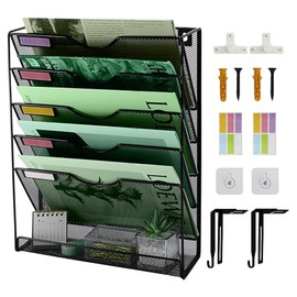 Organizador de archivos de pared de malla de 6 niveles con bandeja plana inferior, organizador de archivos vertical para colgar, carpeta de archivos c