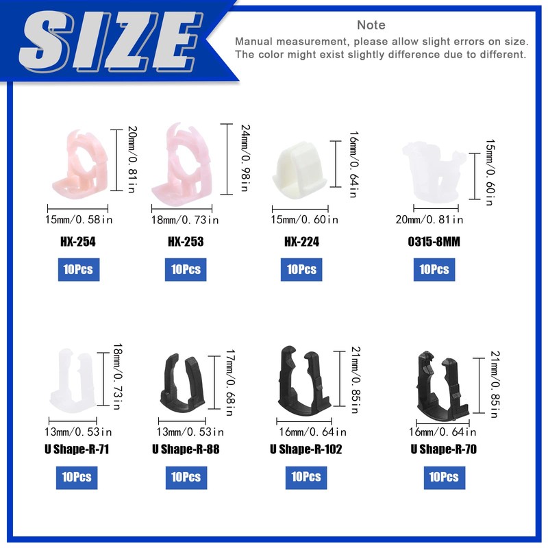 Glarks 80Pcs 3/8" 5/16" 8 Sizes Fuel Line Retainer Clips