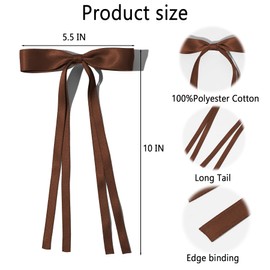 Hair Bows Clips Ribbon Bowknot with Long Tail 6 PCS,Coquette Bow Hair for Girls Coffee Hair Bows Barrettes Hair Accessories Cute Hair Accessories for Women and Teens