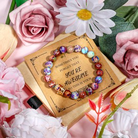 PHOGARY Women's Pearl Bracelet, Gemstone Healing Stones Bracelets, 8 mm, Purple/Blue Imperial Jasper Natural Stone Beads Bracelet, Yoga Bracelet, Positive Gifts for Women, Girls, Mum, Best Friend,