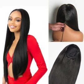 Easy to Install 3-In-1 Half Wig 180% Density Kinky Curly Burmese Curly Glueless Flexi-Fit Drawstring Straight Half Wigsstyle: Deep Curly, color: Natural Black Half wig 180% density, Stretched Length: 10 inches
