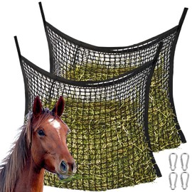 Behogan 2 Stück Heunetz für Pferde 60 x 90cm: Farming Heunetz mit 4 Karabinerhaken, Heusack für Pferde, Heunetz Engmaschig Füllmenge 8kg, Heutasche, Heusack Fütterungszeit kann Verlängert Werden
