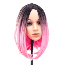 SWACC Ombre Colors Straight Short Hair Bob Wig Synthetic Colorful Cosplay Daily Party Flapper Wig for Women with Wig Cap (Pink)