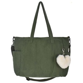 Cleminsta Women's Green Cord Shoulder Bag with Zip, Women's Corduroy Shoulder Bag with Pocket Compartment for Work Office Travel Shopping School, Green