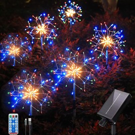 6-Pack 900 LED Solar Boden im Freien eingefügt bunte Feuerwerk Lichter mit Fernbedienung, Wasserdichte Solar&USB angetriebene Hof Atmosphere Stern Burst Lichter,8 Modi DIY Pfad Licht.