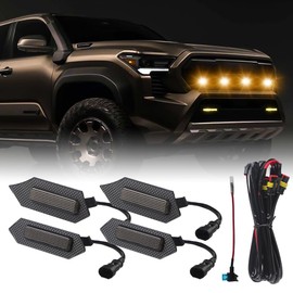 Teguangmei 4PCS Front Grill Lights Compatible with Toyota Tacoma TRD Sport/Off-Road/Prerunner 2024 2025, LED Grille Light Bar with 4-in-1 Wire Harness & Fuse Adaptor, Tacoma Accessories (Amber)