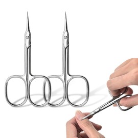 (2-PACK) Cuticle Scissors & Nail Scissors - Mirror-Finished Steel Trimmer, Cuticle Cutter with Curved Design & Comfort Grip