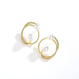 Gold Pearl Hoop Earrings for Women Pearl Stud Earrings for Glamour Ladies (gold)