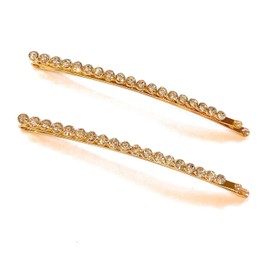 Mia Beauty Rhinestone Bobby Pins Hair Pins Hair Accessories Long Curved for Women, Teens, Dress Up, Casual, Trendy - Clear Stones + Gold