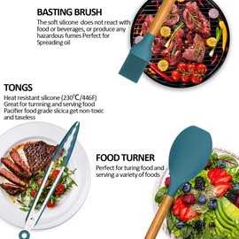 Umite Chef Kitchen Cooking Utensils Set, 33 pcs Non-stick Silicone Utensils Spatula Set with Holder, Silicone Kitchen Gadgets Utensil Set(Dark Blue)