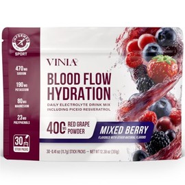 VINIA Resveratrol Electrolyte Hydration Powder Mix | Boost Blood Flow & Circulation | Sea Salt, Coconut Water Potassium, Magnesium, Informed Sport Cer
