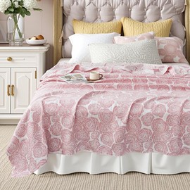 ITFRO 100% Cotton Muslin Blanket 3 Layer Cooling Gauze Twin Size 60x80 Inches Soft Breathable Lightweight for Hot Sleepers Summer Bed Couch Sofa Pink Rose (Rose Pink, 60"x80")