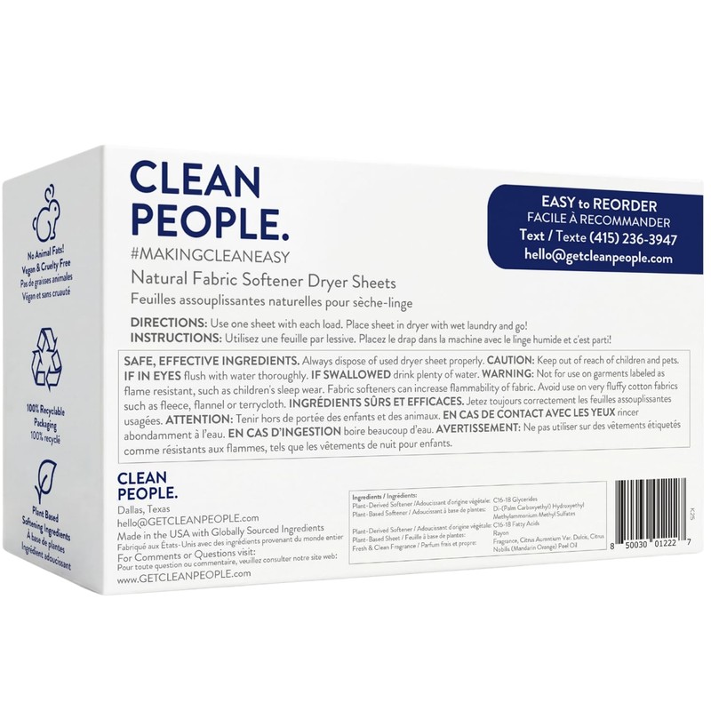 The Clean People Fabric Softener Sheets - Dryer Sheets -