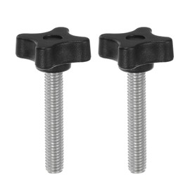 HARFINGTON 2pcs Star Clamping Knobs M8 x 50mm Metric Male Thread 32mm 4-Point Plastic Head Threaded Stud Knob Hand Tightening Thumb Screw Jig Handle, Black