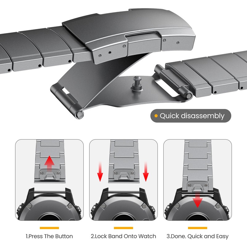 synsing 26mm Titanium Metal Quick Release WatchBand Compatible for Fenix