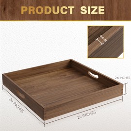 MAONAME Extra Large Square Ottoman Tray, 24" Acacia Wood Serving Tray for with Handles, Farmhouse Wooden Decorative Trays, Coffee Table Trays for Living Room, Countertop, Charcuterie