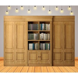 CORFOTO 8x6ft Fabric Classical Library Backdrop Wooden Bookshelf Library Study Backdrops Vintage Library Office Bookcase Background Video Call Conference Studio Photo Backgrounds