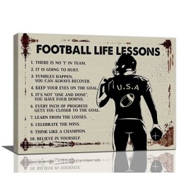 Football Decor Wall Art Inspirational Quotes Sports Football Player Boy Pictures Wall Decor Football Life Lessons Canvas Painting Prints Artwork Decorations Framed for Bedroom School Gym 16"x12"