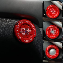 Car Engine Start Stop Button Cover Ring Start Button Cover Push to Start Button Ignition Protective Cover for Engine Start Button, Car Interior Accessories Compatible (Red)