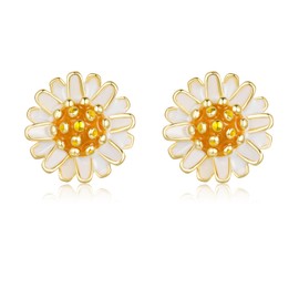 Bewenda 925 Sterling Silver Daisy Stud Earrings, Silver Flower Stud Earrings for Women Girls, Hypoallergenic Sunflower Ear Studs, Cute Sun Flower Earring Studs Small, Sleeper Cartilage Earring