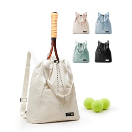 Paul Frank Tennis Bag,Tennis Pickleball Backpack For Women,Pickleball Bag,Gym Bags For Men Drawstring Backpack Holds 2 Rackets Beige