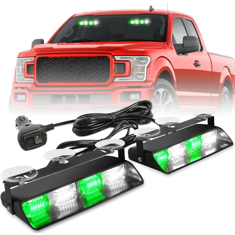 Emergency Dash Strobe Lights Green White Safety Flashing Warning Hazard