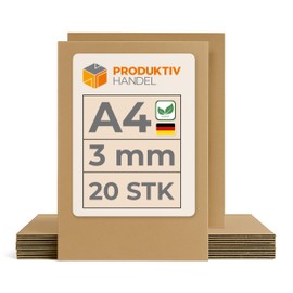 Corrugated Cardboard Cuts A4 | 21 x 29.7 cm | Pack of 20 Sturdy Craft Cardboard Brown, Single Wall (1.01 B) | Ideal for DIY, Model Making & Children's Crafts | Produktiv Handel