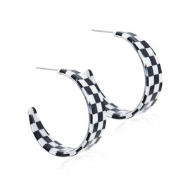 Cute Black White Checkered Plaid Resin Earrings for Women Jewelry (B)