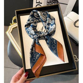 Celetree Scarf, 27.6 x 27.6 inches (70 x 70 cm), Women's, Silk-like, Neckerchief, Square, Bandana, Work, Office, Travel, Gift, 12#Navy Brown