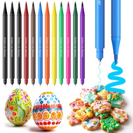 Edible Markers for Cookies Decorating – Jewem Food Coloring Pens, 12 Pack Dual Tip Edible Markers with 0.5mm Ultra Fine Tip, Cookie Supplies & Decorating Kit for Cakes and Treats, 10 Colors, Food Safe Markers