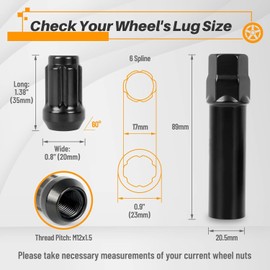 MIKKUPPA 20PCS M12x1.5 Black Lug Nuts - Spline Lug Nuts Replacement for 2006-2022 Honda Civic, 1998-2022 Honda Accord, 2006-2022 Hyundai Elantra, 2005-2022 Hyundai Sonata Aftermarket Wheel Lug Nut