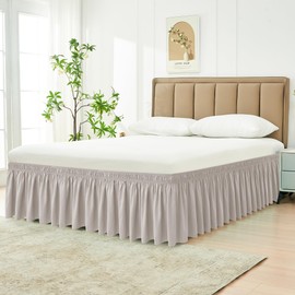 Biscaynebay Wrap Around Bed Skirts for Queen Beds 14" Drop, Camel Grey Adjustable Elastic Dust Ruffles Easy Fit Wrinkle Resistant Silky Luxurious Fabric Machine Washable