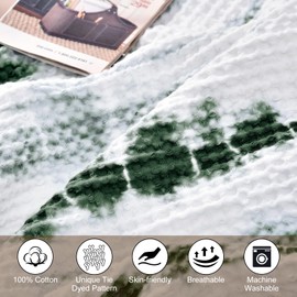 PHF 100% Cotton Tie-dye Waffle Weave Blanket Queen Size,Soft Breathable Skin-Friendly Durable Layering for All Season, Manual Elegant Delicate Pattern for Bed, Home Decor, Couch,Tie Dyed Green, 90x90