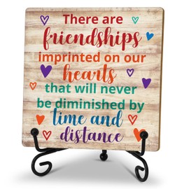 Friendship Gifts For Women Sister Bestie, Friendships Imprinted On Our Hearts Desk Decor, Friends Birthday Gifts Ideas, Best Friend Gift, Gifts For Women Friends, Wood Plaque Sign With Stand (He15)