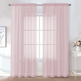 Chyhomenyc Blush Pink Sheer Curtains 84 Inches Long 2 Panels Set - Light Filtering Pink Curtains for Living Room, Soft Rod Pocket Bedroom Window Drapes, 42Wx84L inch, 2PCS