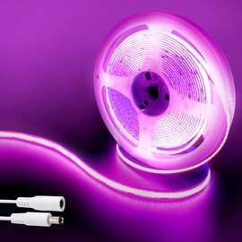 Clearhill 12V COB LED Strip Lights16.4FT/5M(No Power Supply),Purple,320LEDs/M, with 5521DC Male and Female Connectors,8mm Width,Electroplated Double-Sided Panel,IP20,for DIY Home Indoor