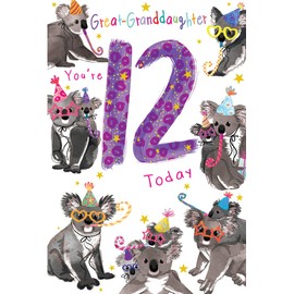 Great Granddaughter 12th Birthday Card Age 12 Koala 9" x 6" Lovely Verse