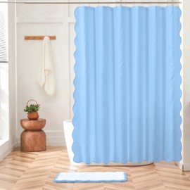 Ohocut Blue Scalloped Shower Curtain, Double-Side Print, Cute Aesthetic Preppy Scalloped Edged Shower Curtains for Bathroom 72’’x72’’