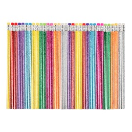 Invero 32 Pack Unsharpened HB Glitter Sparkling Pencils - 16 Different Barrel Colours with Eraser Top for Arts & Crafts, School, Office, Party Bag Filler or General Home
